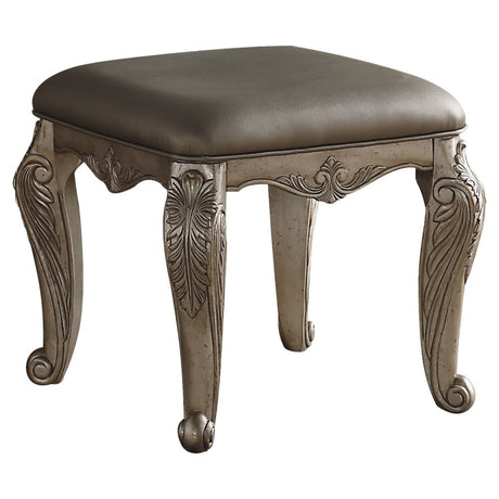 Acme - Northville Vanity Stool 26943 Synthetic Leather & Antique Silver Finish