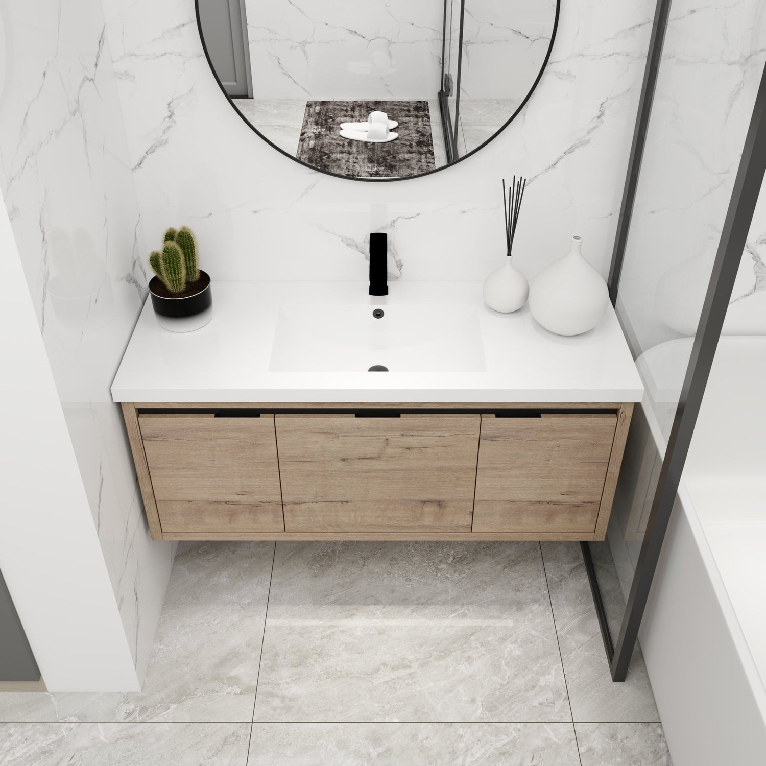 48 Inch Bathroom Cabinet With Sink,Soft Close Doors and Drawer,Float Mounting Design,48x18 - BVC00948IMO(KD - Packing) | Home Elegance USA