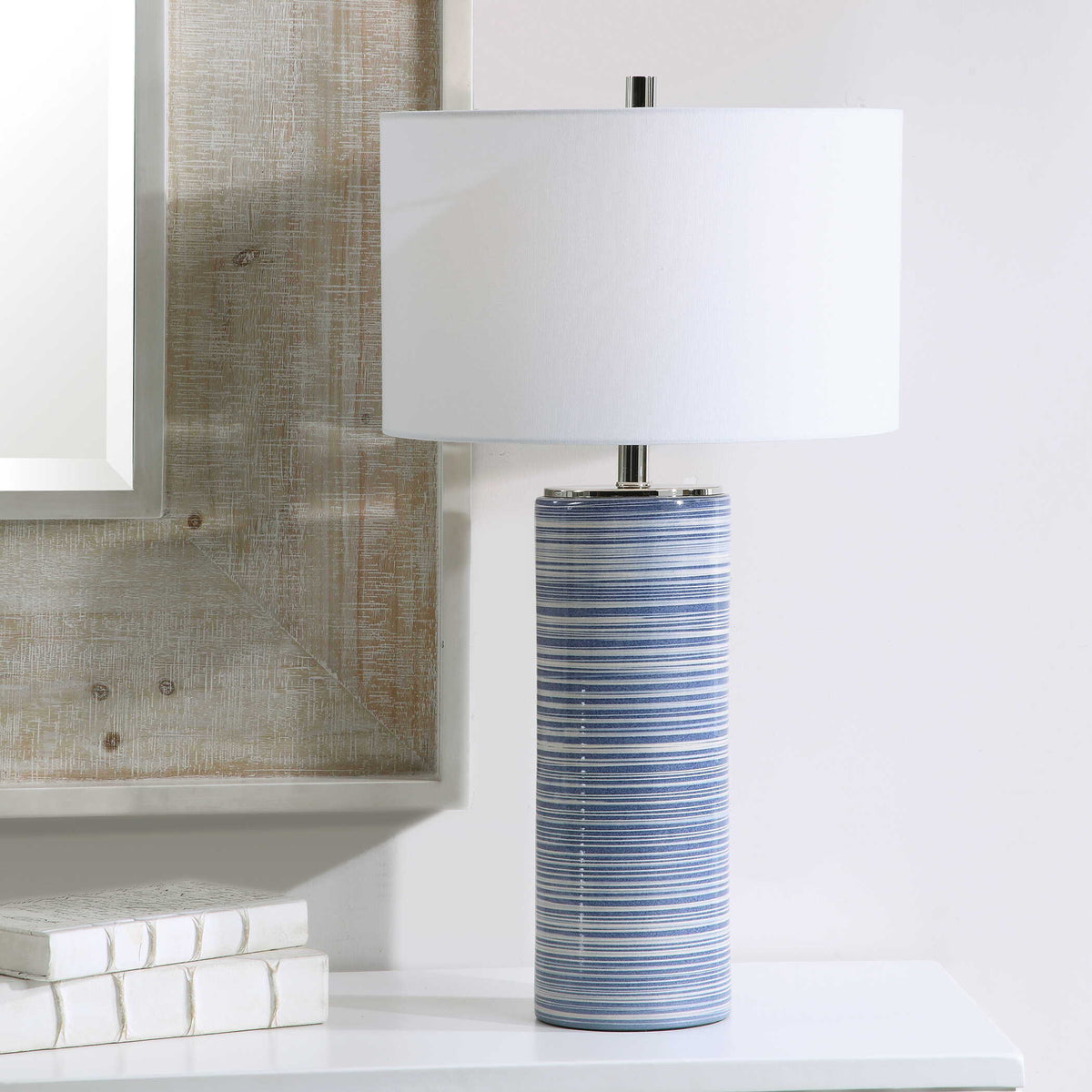 Montauk Striped Table Lamp - Blue / White by Uttermost - View 3