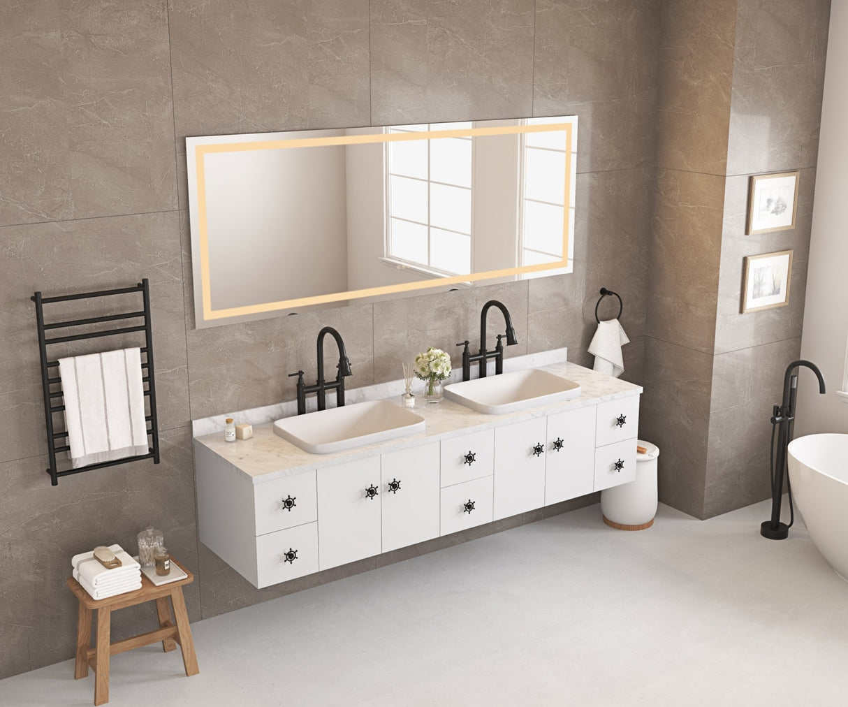 84*30LED Lighted Bathroom Wall Mounted Mirror with High Lumen+Anti - Fog Separately Control+Dimmer Function | Home Elegance USA