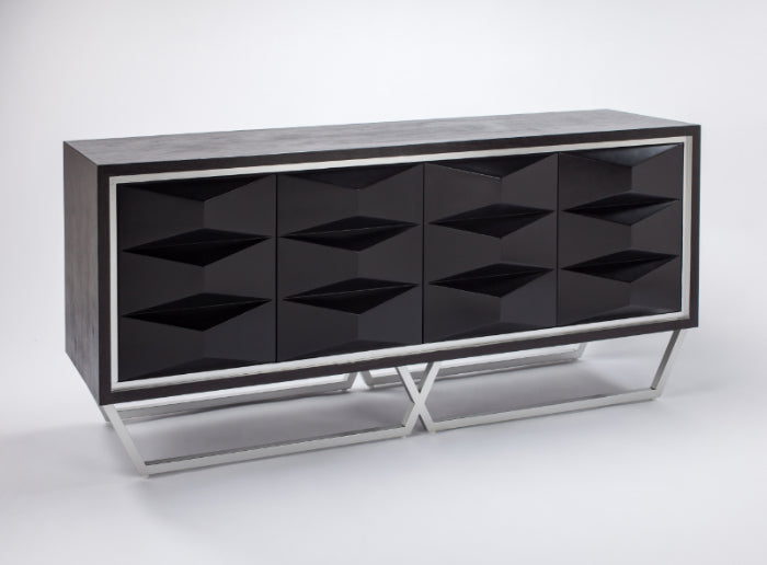 Artmax 2715-S Cabinet | 72-Inch Hand-Painted Black Spike Design Storage Cabinet