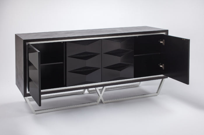 Artmax 2715-S Cabinet | 72-Inch Hand-Painted Black Spike Design Storage Cabinet