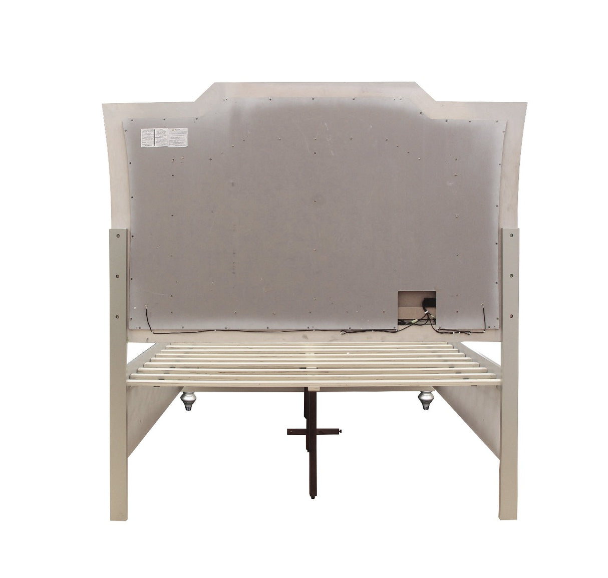 Acme - Kaitlyn EK Bed W/Led & Storage 27227EK Synthetic Leather & Champagne Finish