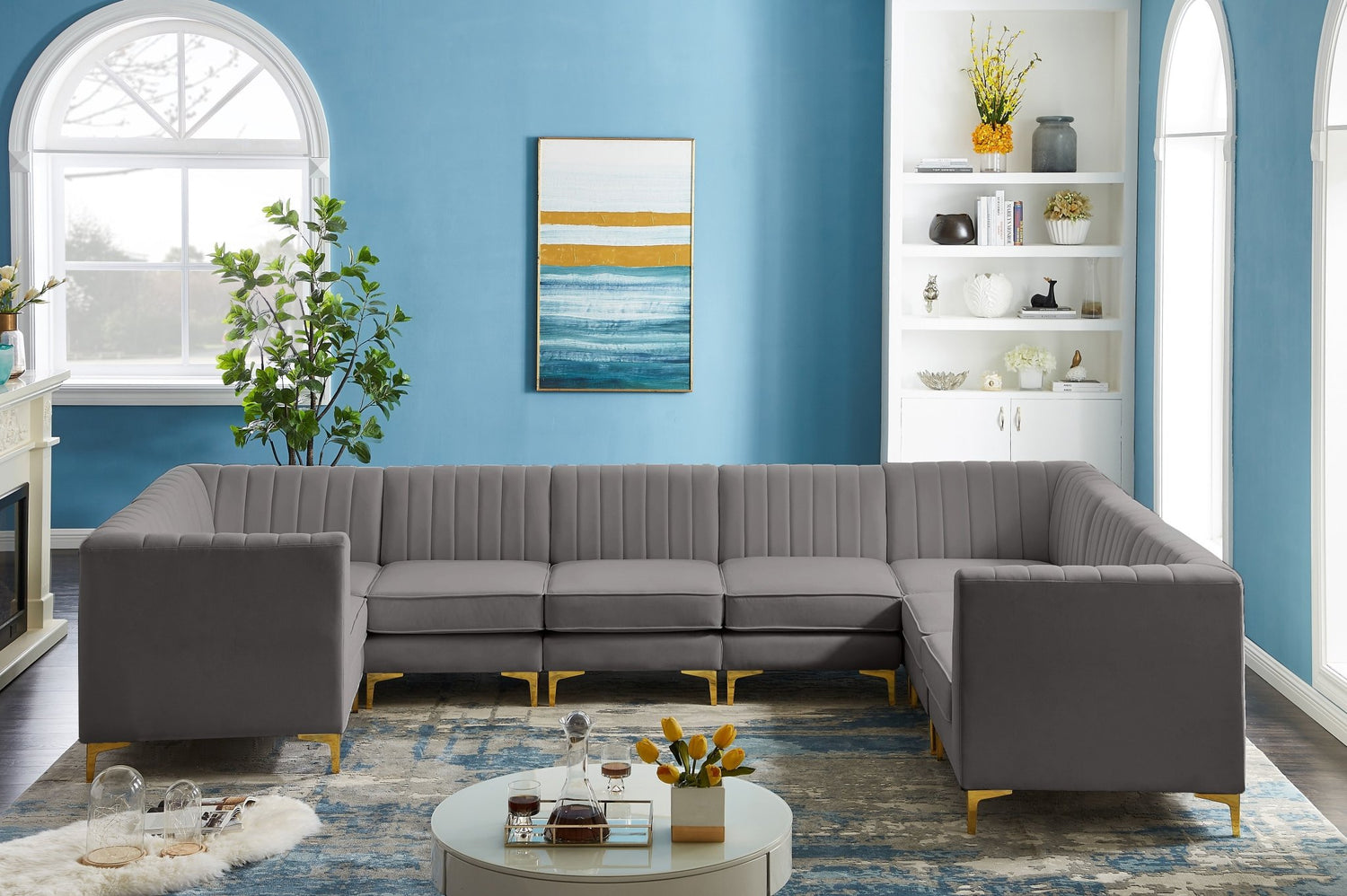 Alina - Modular Sectional 8 Piece - Grey - Fabric | Home Elegance USA