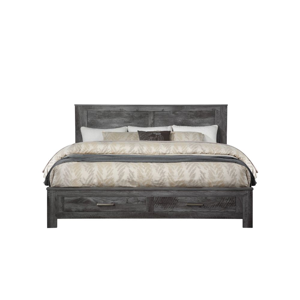 Acme - Vidalia Queen Bed W/Storage 27330Q Rustic Gray Oak Finish