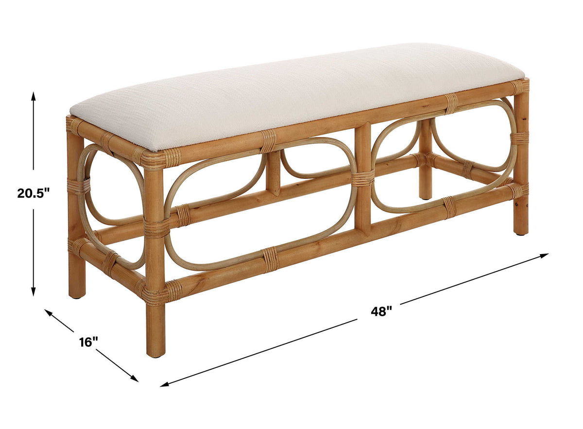 Laguna Fabric Rattan Bench - Light Brown / White by Uttermost - View 8