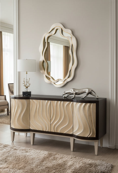 Artmax 2750-S Cabinet | 70-Inch Hand-Painted Champagne Wave Design Storage Cabinet with Optional Mirror