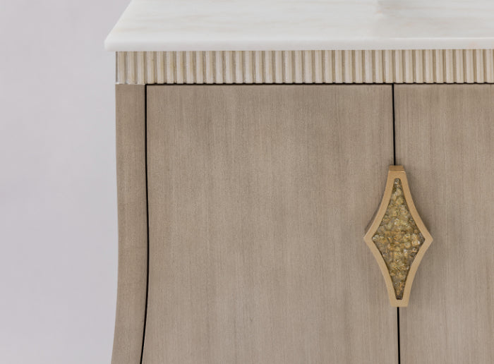 Close-up of the 2939-S Cabinet’s detailed gold moldings and trim