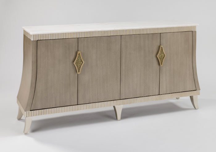 2939-S Cabinet sideboard in walnut-stained veneer with gold metallic trim – front angle view - Artmax