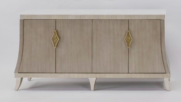 2939-S Cabinet sideboard in walnut-stained veneer with gold metallic trim – front view - Artmax