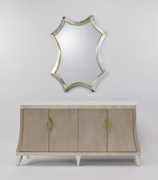 2939-S Cabinet with mirror in walnut-stained veneer with gold metallic trim – front view - Artmax