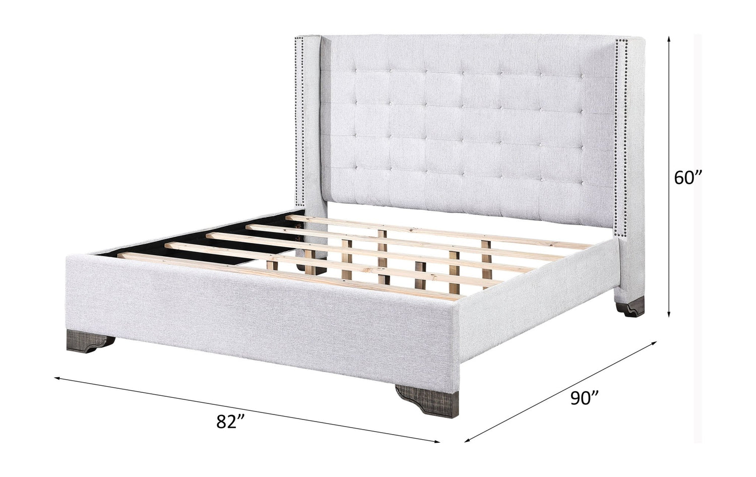 Artesia EK Bed 27697EK Tan Fabric & Salvaged Natural Finish | Acme | Home Elegance USA