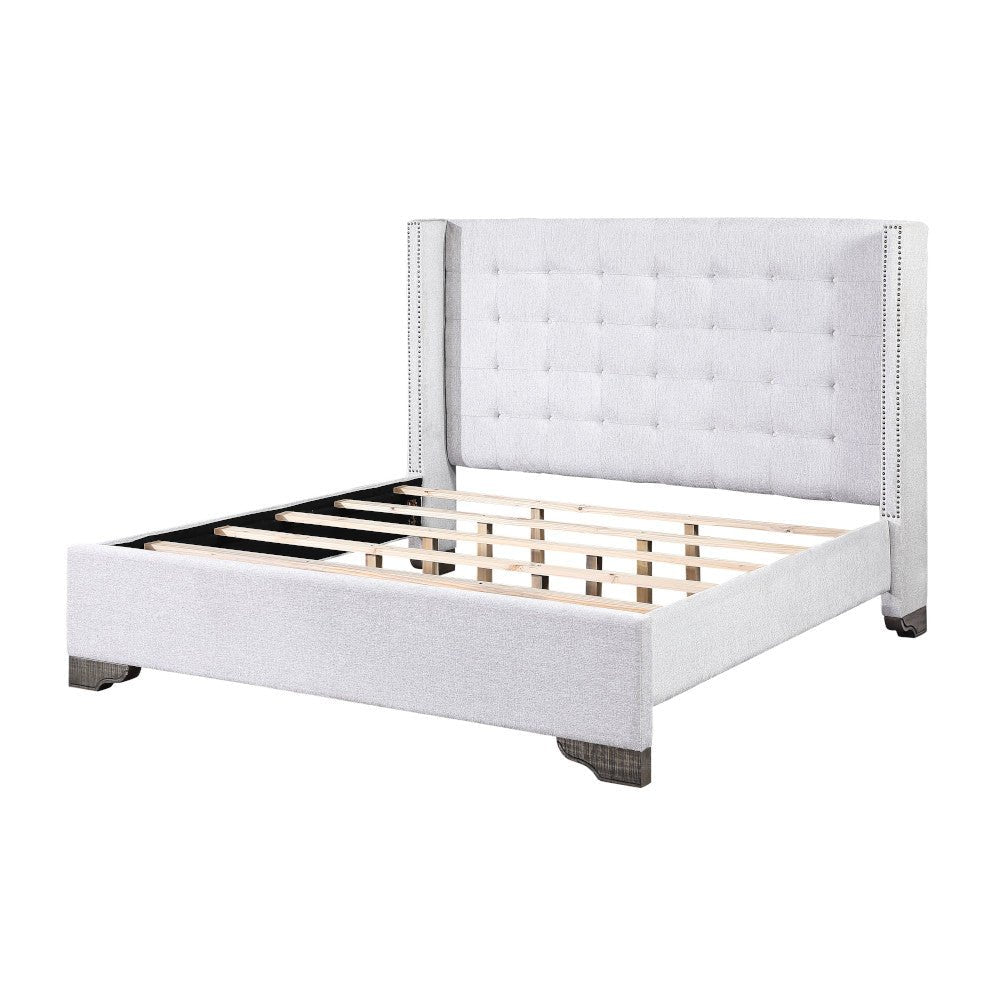 Artesia Queen Bed 27700Q Tan Fabric & Salvaged Natural Finish | Acme | Home Elegance USA
