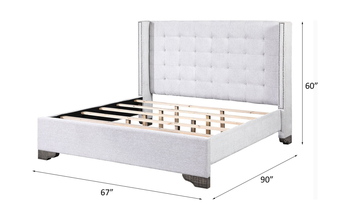 Artesia Queen Bed 27700Q Tan Fabric & Salvaged Natural Finish | Acme | Home Elegance USA