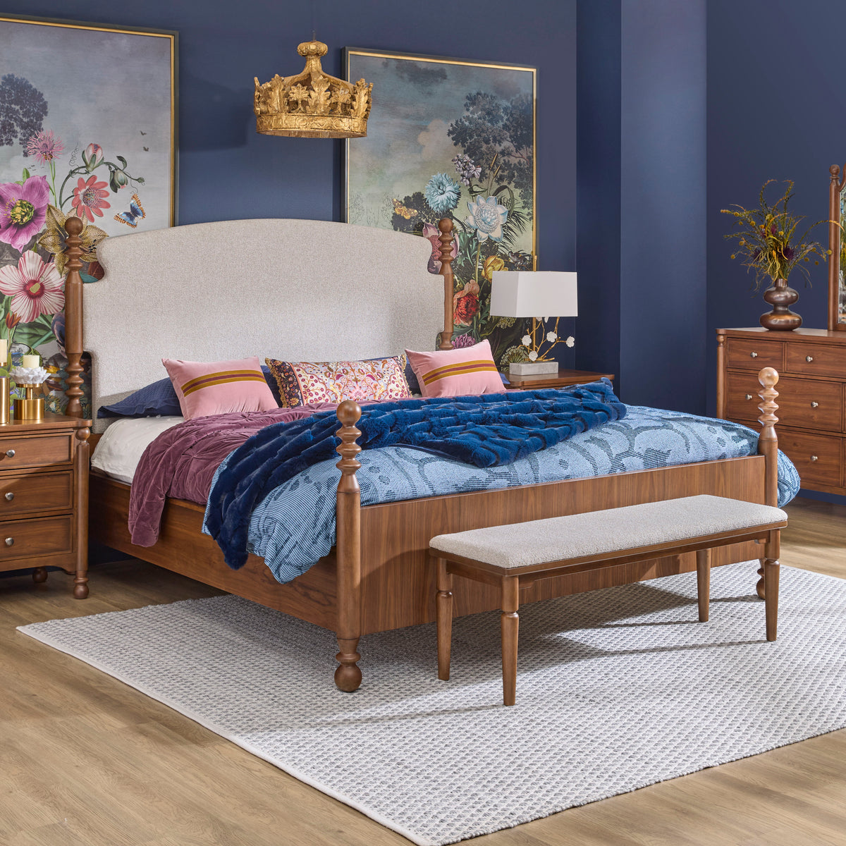 Azalea King Upholstered Bed - Walnut | Flexsteel
