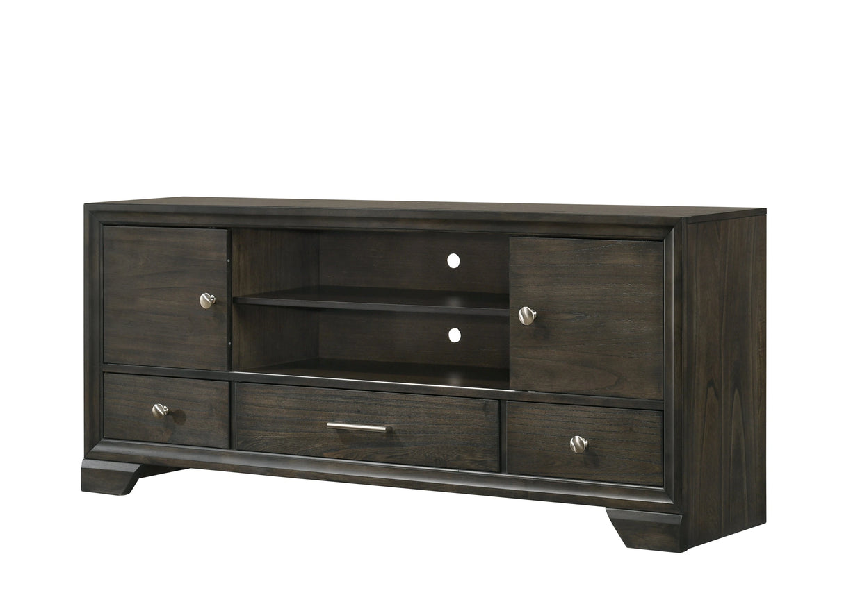 Contemporary TV Stand 1pc Rich Dark Finish Metal Hardware Sliding Doors Open Shelves Lower Drawers Wooden Living Room Furniture Brown - sold by Home Elegance USA