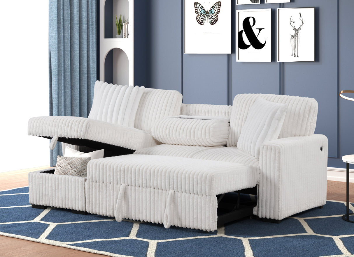 Plush Sectional Sofa W/ Pull Out Sleeper made with Velvet fabric- Cream (CA Warehouse inventory) - sold by Home Elegance USA