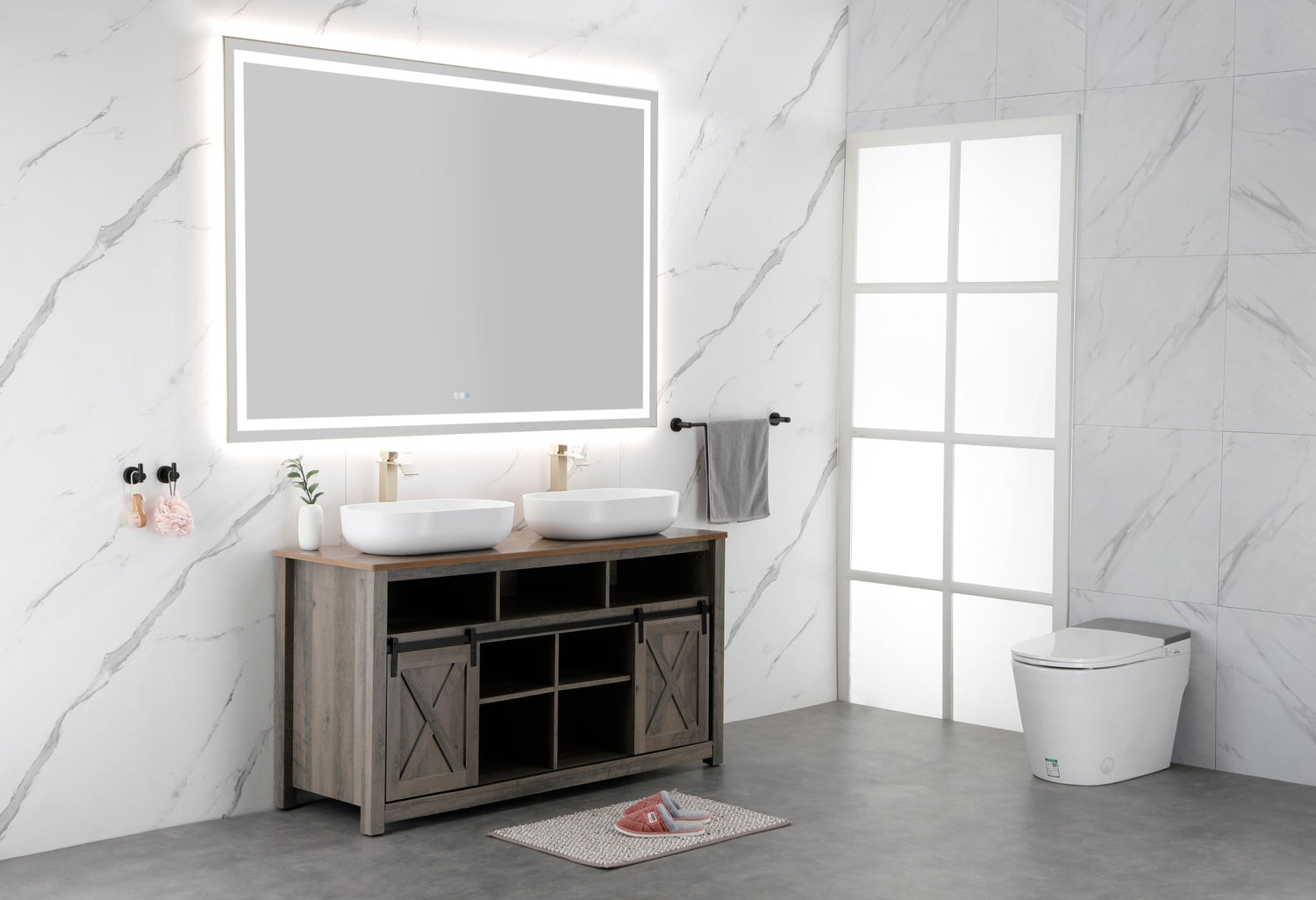 84in. W x 48in. H Oversized Rectangular Black Framed LED Mirror Anti - Fog Dimmable Wall Mount Bathroom Vanity Mirror HD Wall Mirror Kit For Gym And Dance Studio 48X 72Inches With Safety Ba | Home Elegance USA