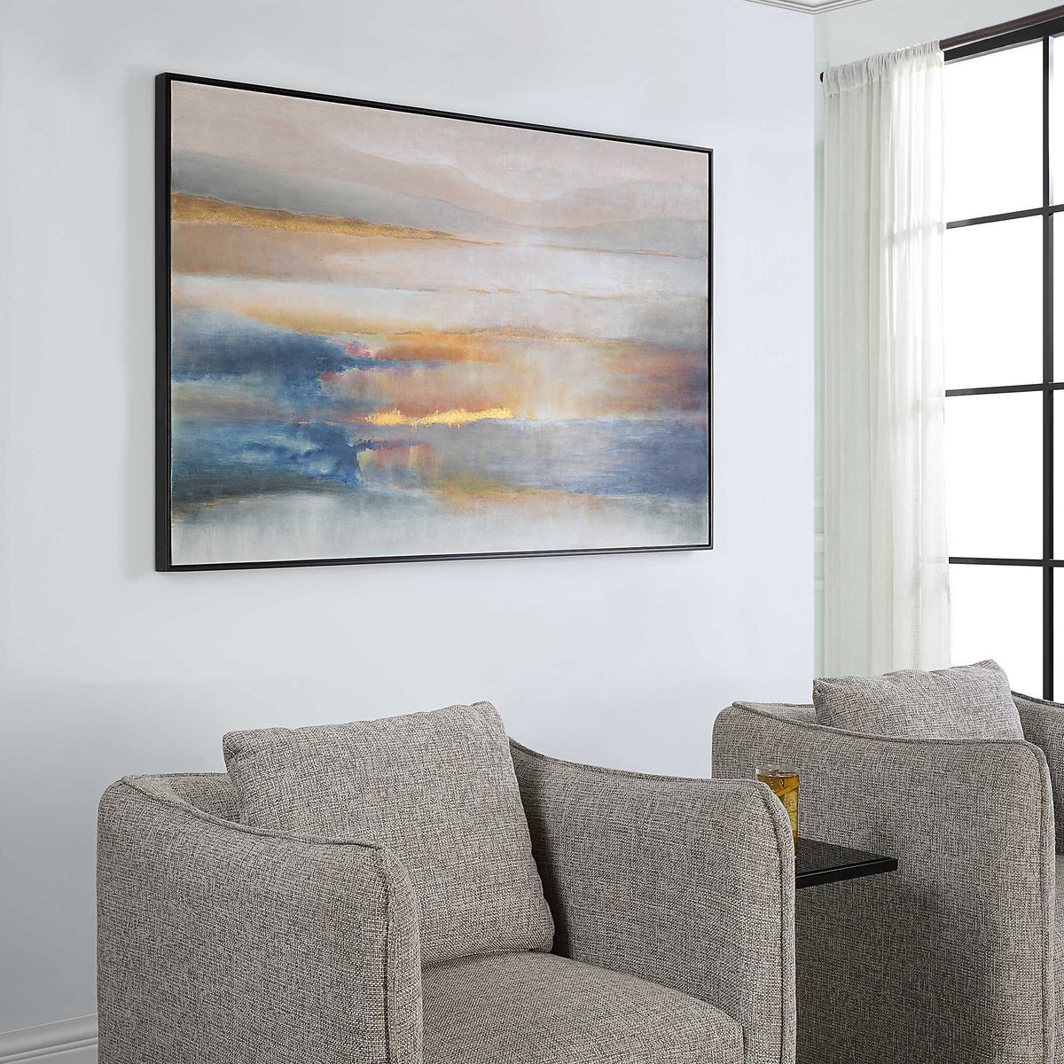 Seafaring Dusk Hand Painted Abstract Art - Beige / Blue by Uttermost - View 3