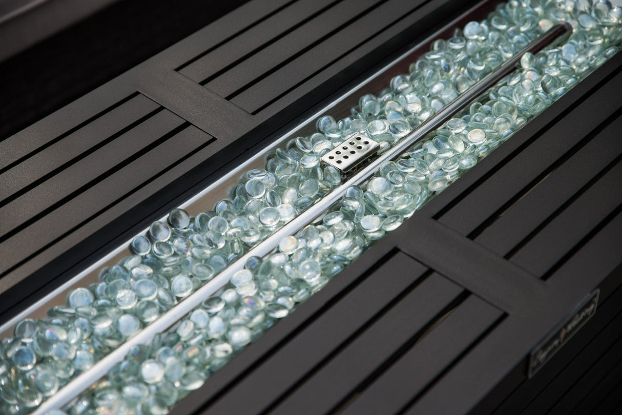 57in Outdoor Gas Propane Fire Pits Table, Aluminum, 50000BTU Firepit Fireplace Dinning Table with Lid, Fire Glass, Retangular, ETL Certification, for Garden Backyard Deck Patio - Mocha | Home Elegance USA