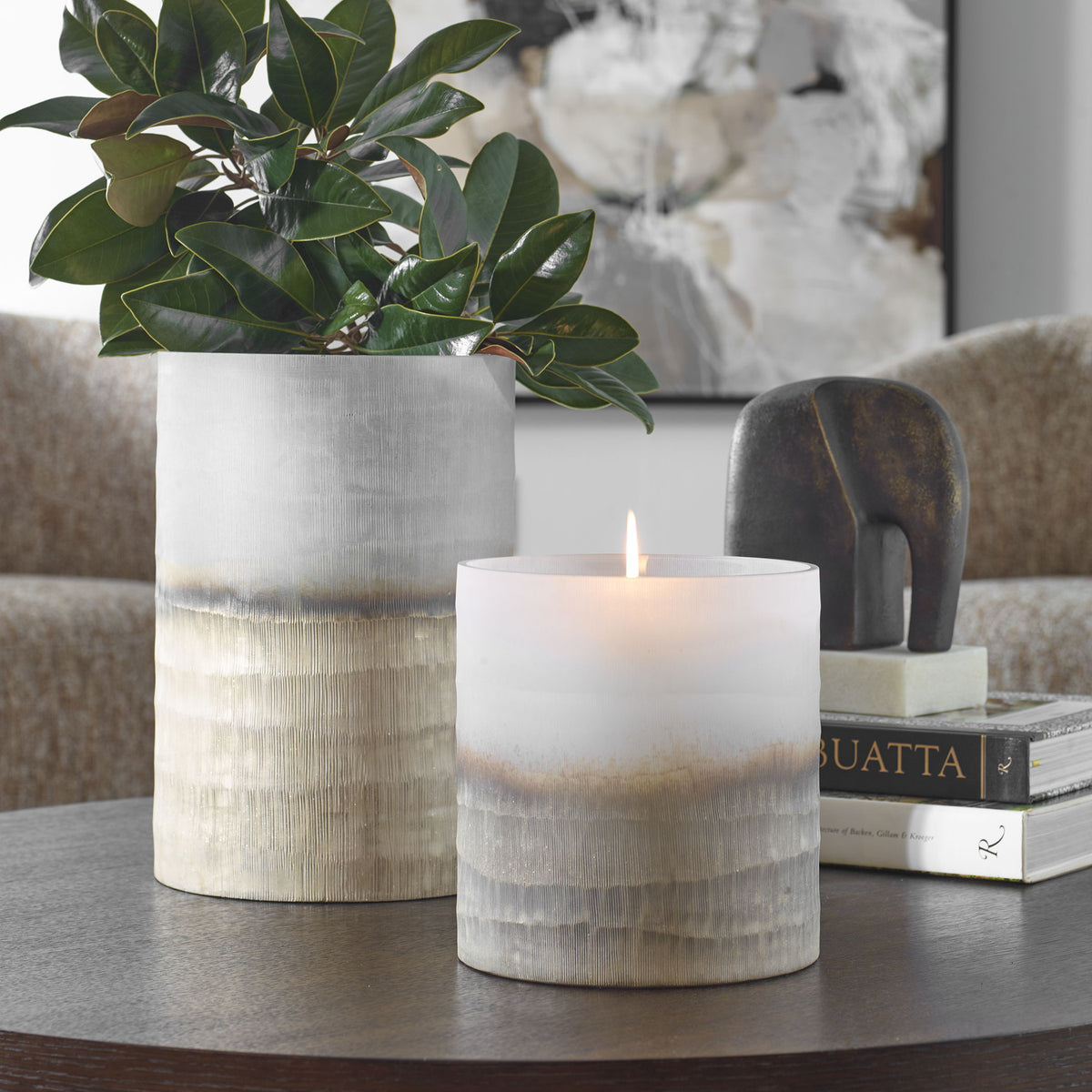 Ombra Modern Vases (Set of 2) - Beige / Gray by Uttermost - View 2
