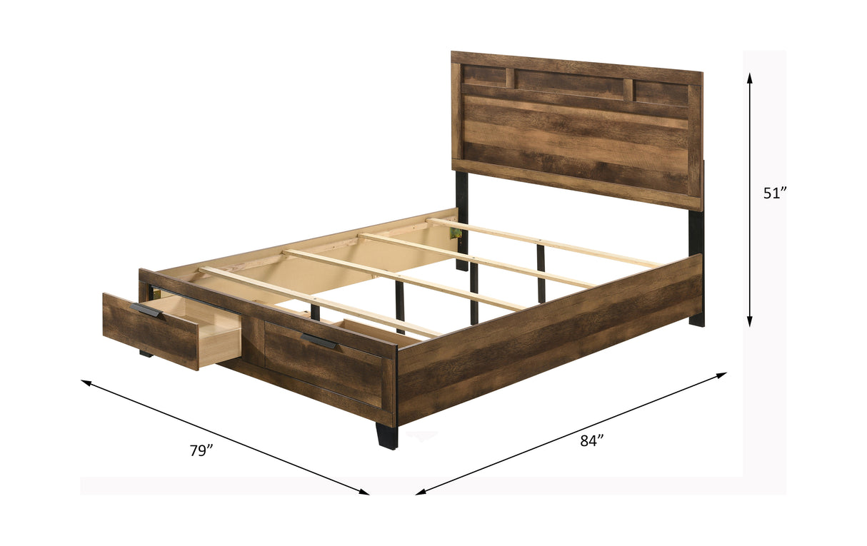 Acme - Morales EK Bed W/Storage 28587EK Rustic Oak Finish