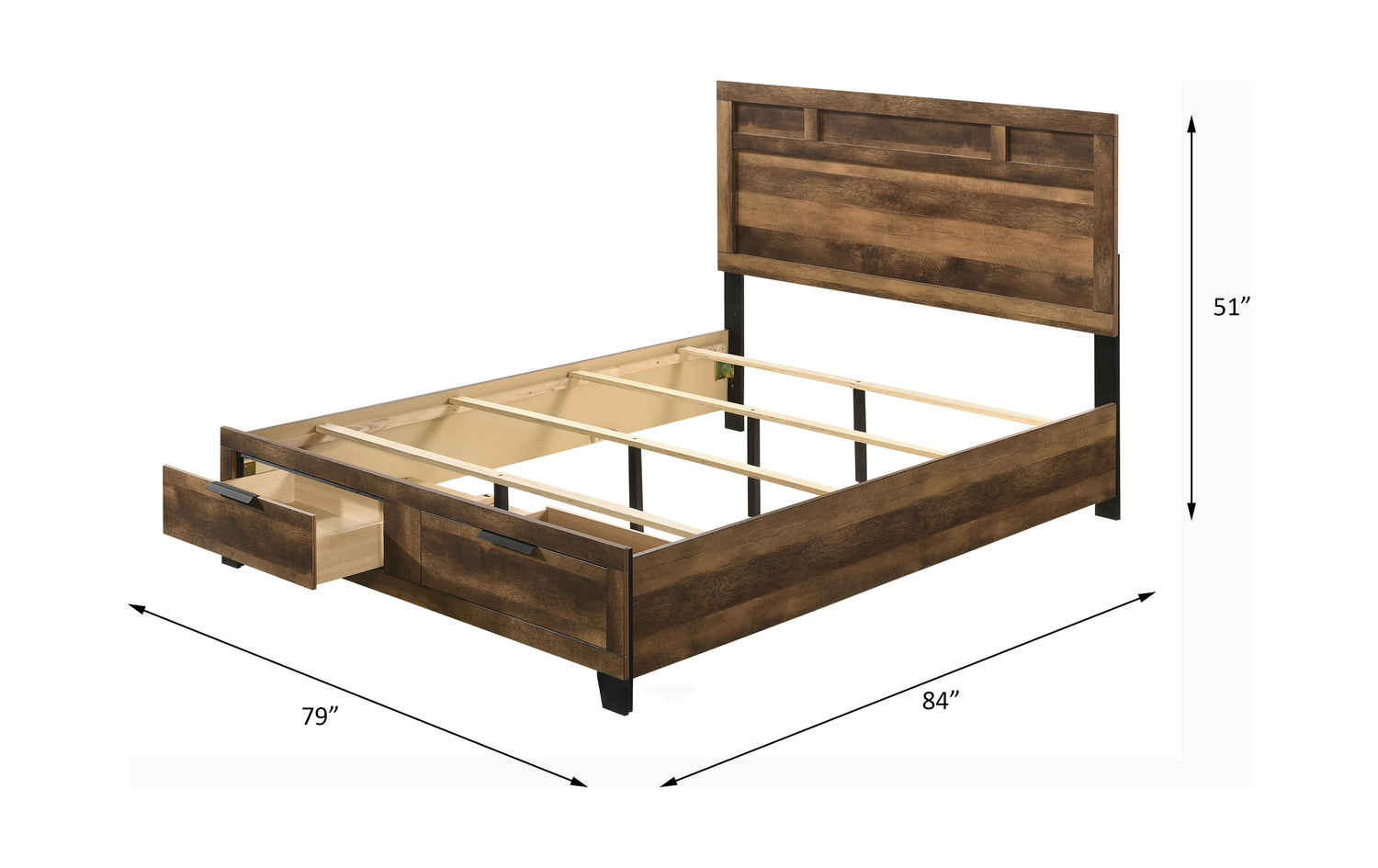 Acme - Morales EK Bed W/Storage 28587EK Rustic Oak Finish