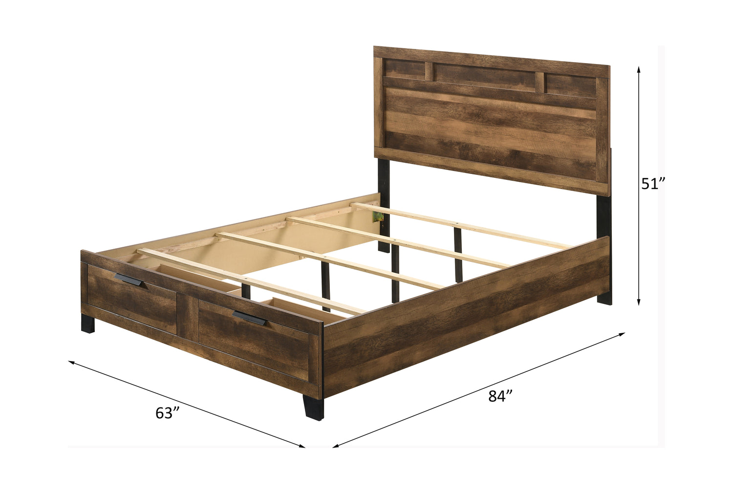 Acme - Morales Queen Bed W/Storage 28590Q Rustic Oak Finish