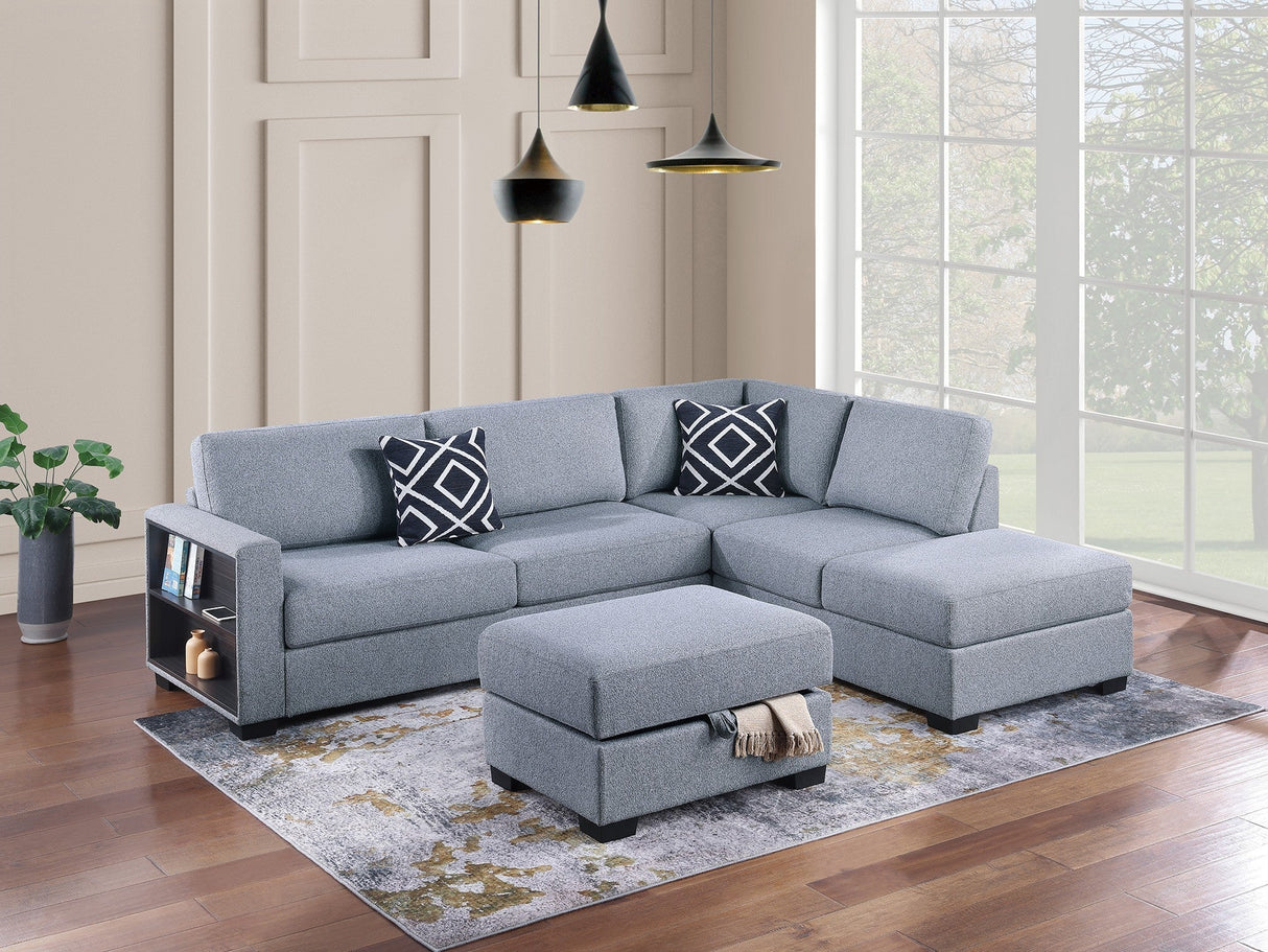 3-Piece Reversible Sectional w Ottoman Functional Storage Sofa w Shelf Reversible Chaise Storage Ottoman Living Room Furniture - sold by Home Elegance USA