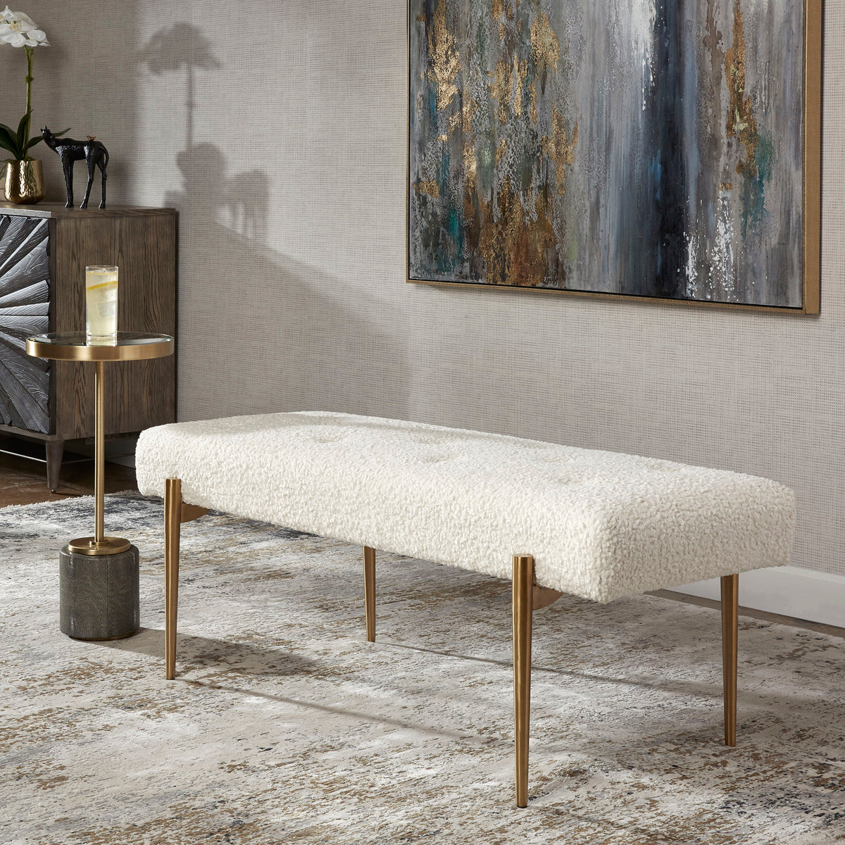 Olivier Bench - White / Gold by Uttermost - View 7