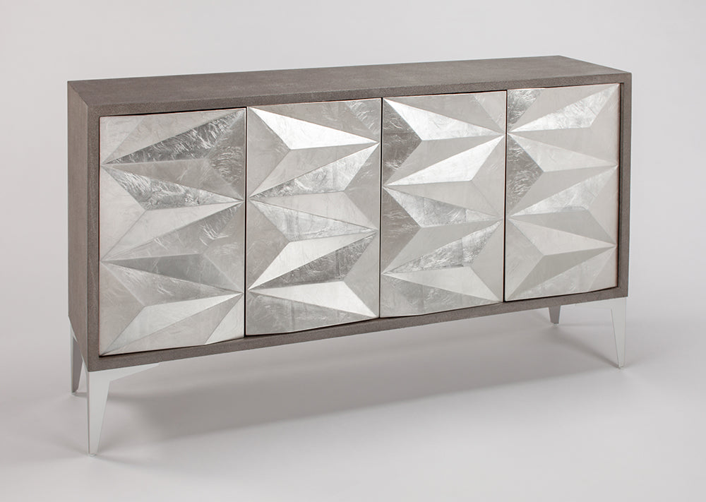 Artmax 2927-S Cabinet | Hand-Painted Silverleaf Spike Design Storage Cabinet with Optional Mirror