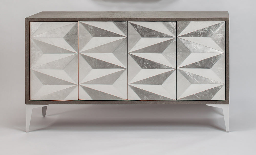 Artmax 2927-S Cabinet | Hand-Painted Silverleaf Spike Design Storage Cabinet with Optional Mirror