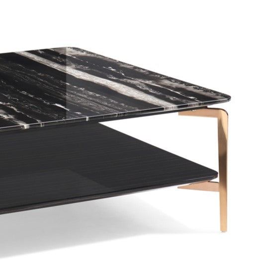 Dorian Modern Black Marble & Ebony Square Coffee Table - View Image 1