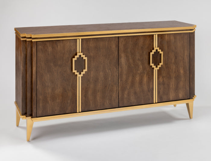 2939-S Cabinet in walnut-stained veneer with gold metallic trim by Artmax – front angle view