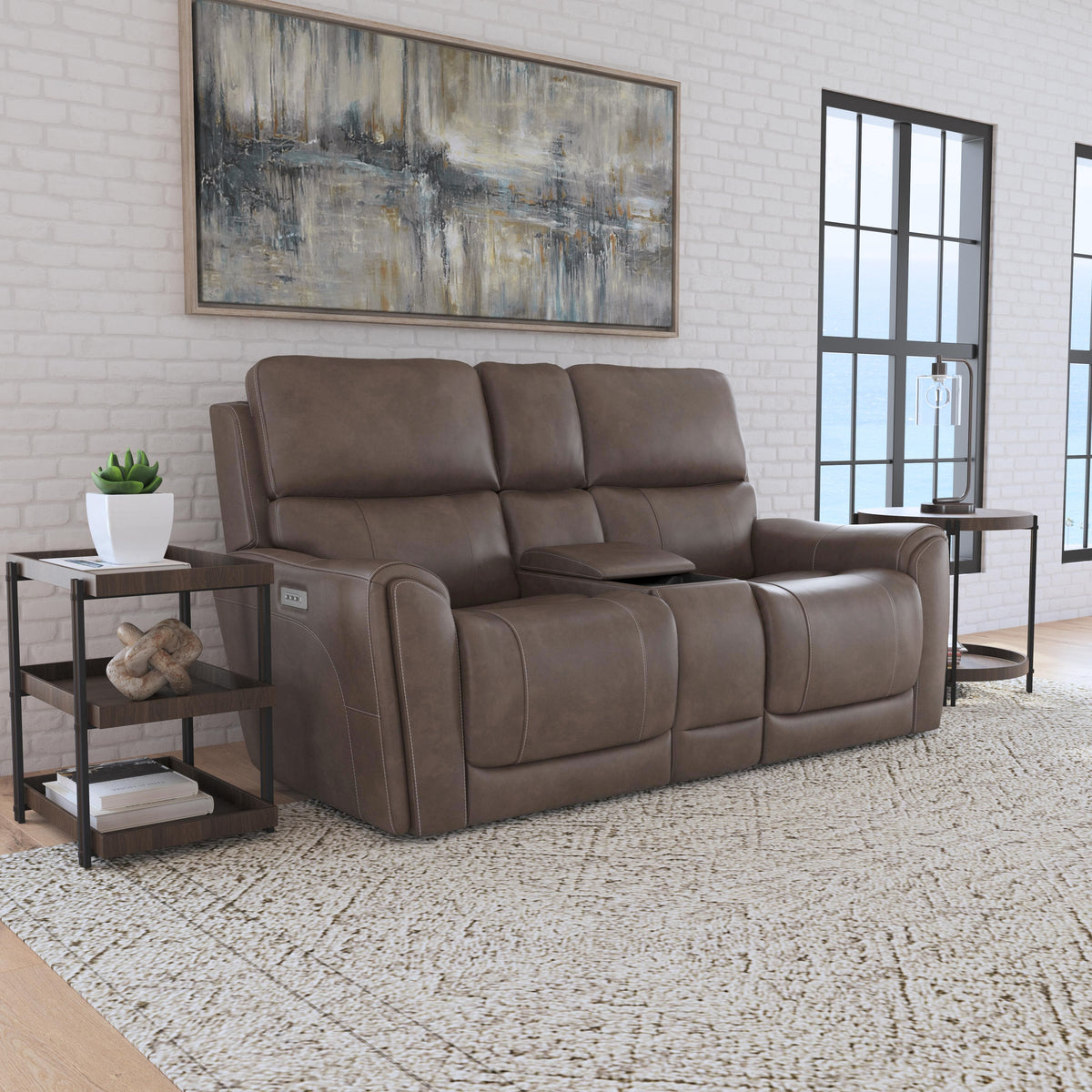 Carter Power Reclining Loveseat With Console & Power Headrests & Lumbar - Cappuccino | Flexsteel