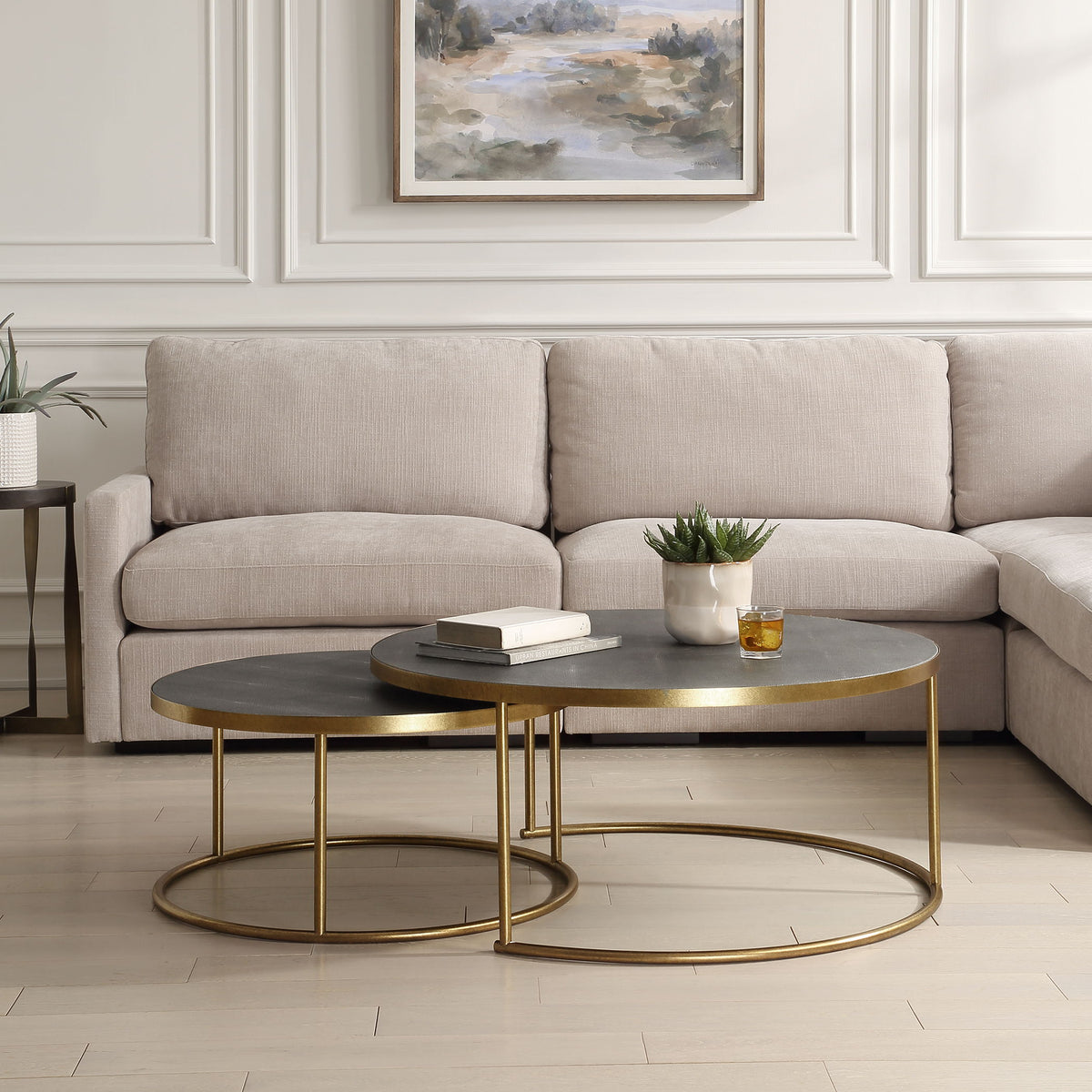 Aragon Nesting Coffee Tables (Set of 2) - Dark Gray / Bronze by Uttermost - View 2