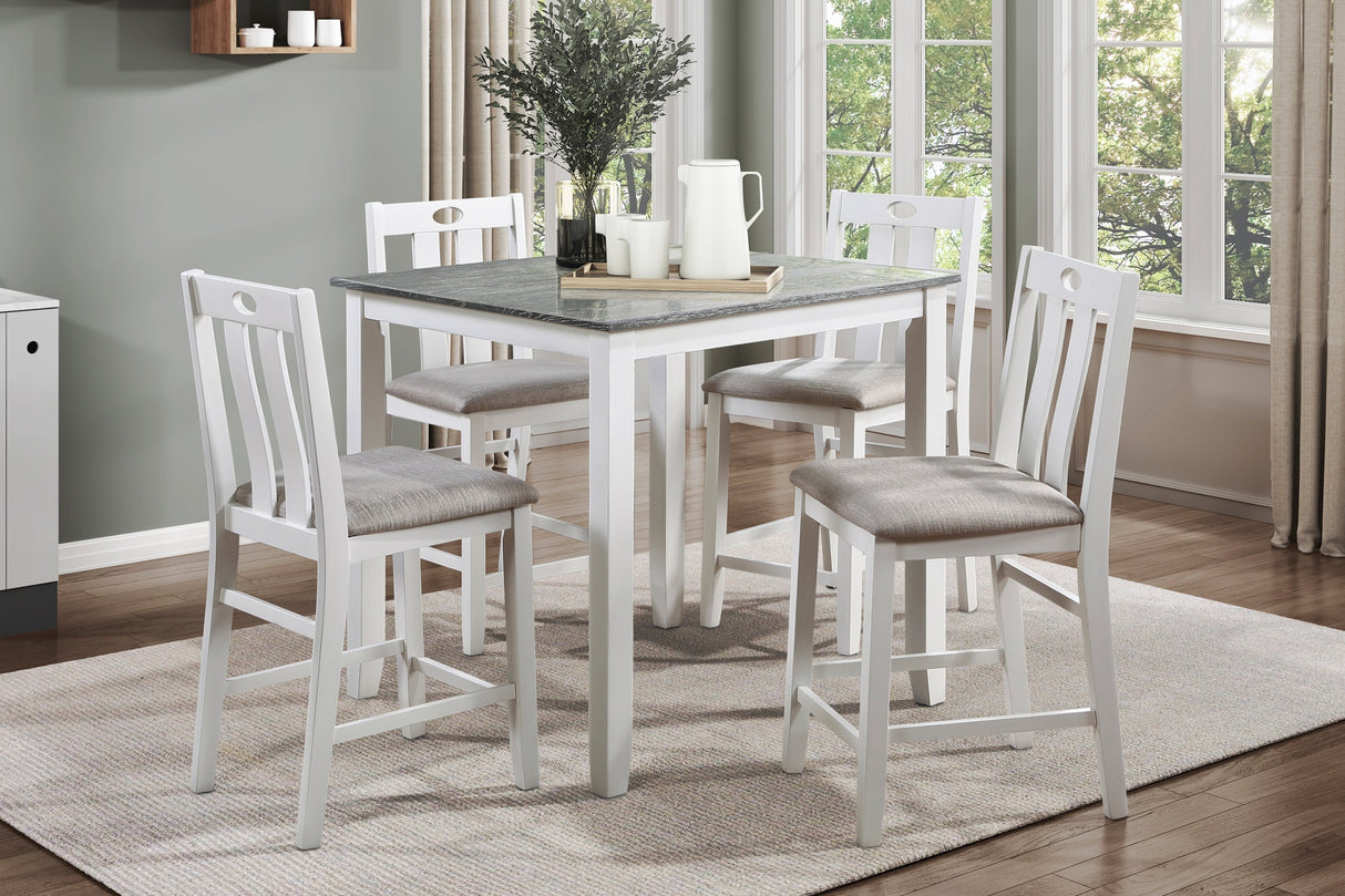 5-Piece Pack Counter Height Set Weathered Gray and White Table and Fabric Upholstered 4 Chairs Casual Dining Furniture - sold by Home Elegance USA