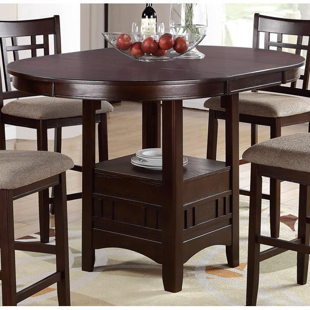Dining Table Round Counter height Dining Table w Shelve 1pc Table Only Solid wood Dark Rosy Brown FInish | Home Elegance USA