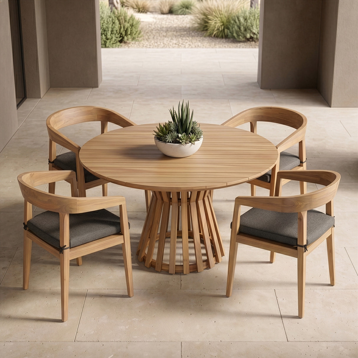 Sintra - Outdoor Grey + Eucalyptus Round Dining Table Set - View Image 1