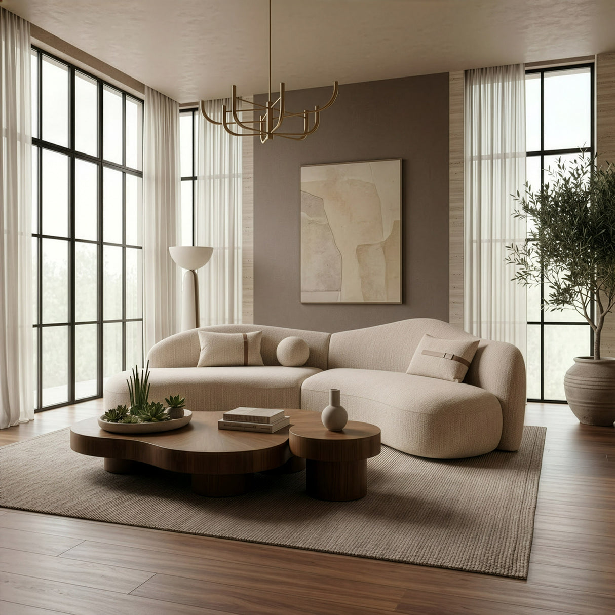 Spiro - Modern Beige Fabric Curved Sectional Sofa - View Image 1