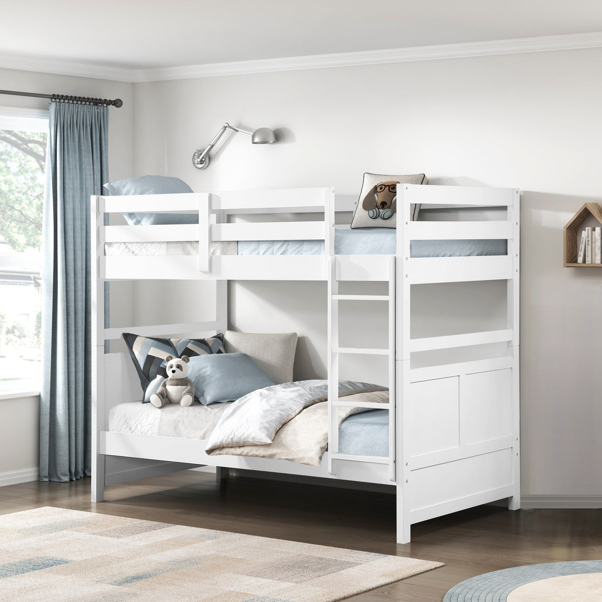 Bunk Bed Twin Over Twin White Finish Sturdy Wood Frame Guard Rails Youth Bedroom Furniture 1pc - sold by Home Elegance USA