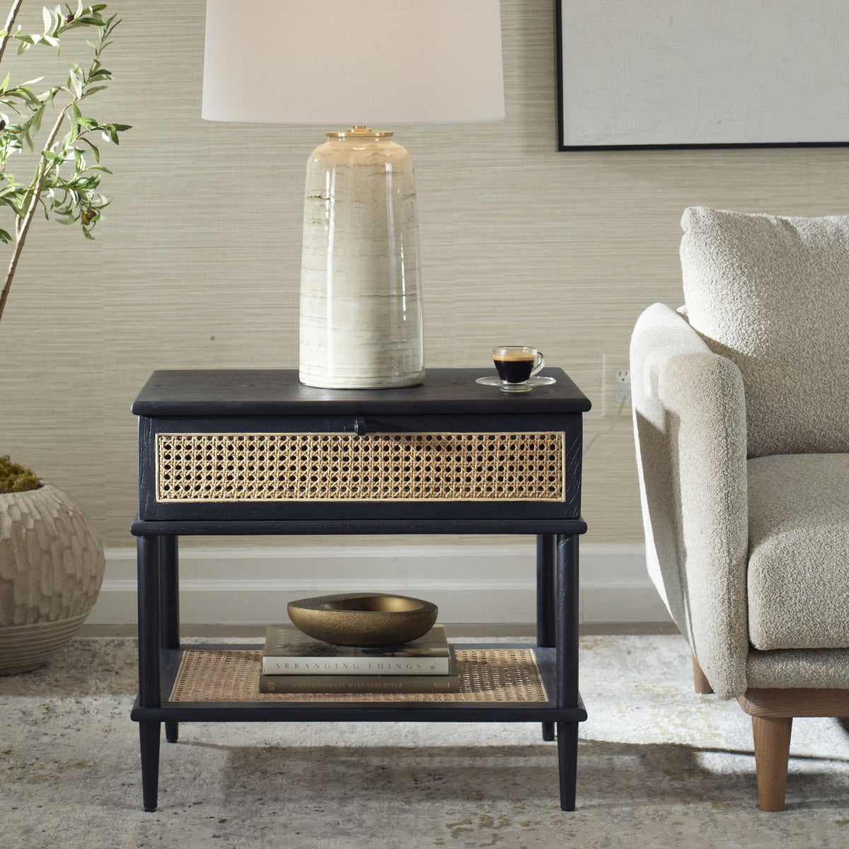 Coast Rattan Side Table Black / Woodtone - Black / Light Brown by Uttermost - View 2