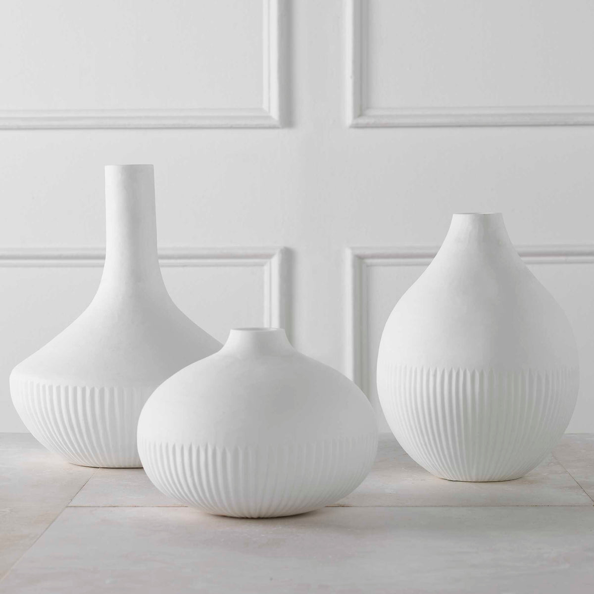 Apothecary Satin White Vases (Set of 3) by Uttermost - View 3