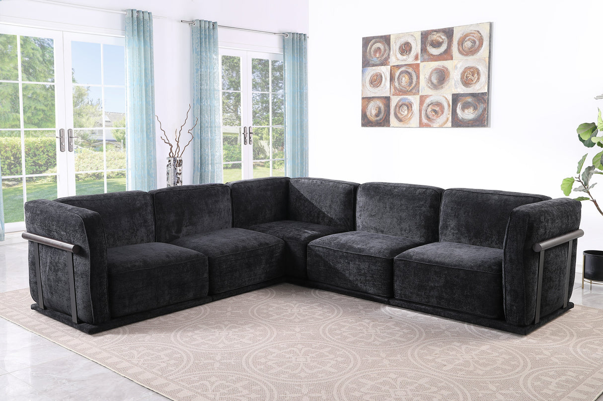 120' length , Fashionable modular sofa with iron and wood frame chenille sofa, black ,uitable for living room - sold by Home Elegance USA