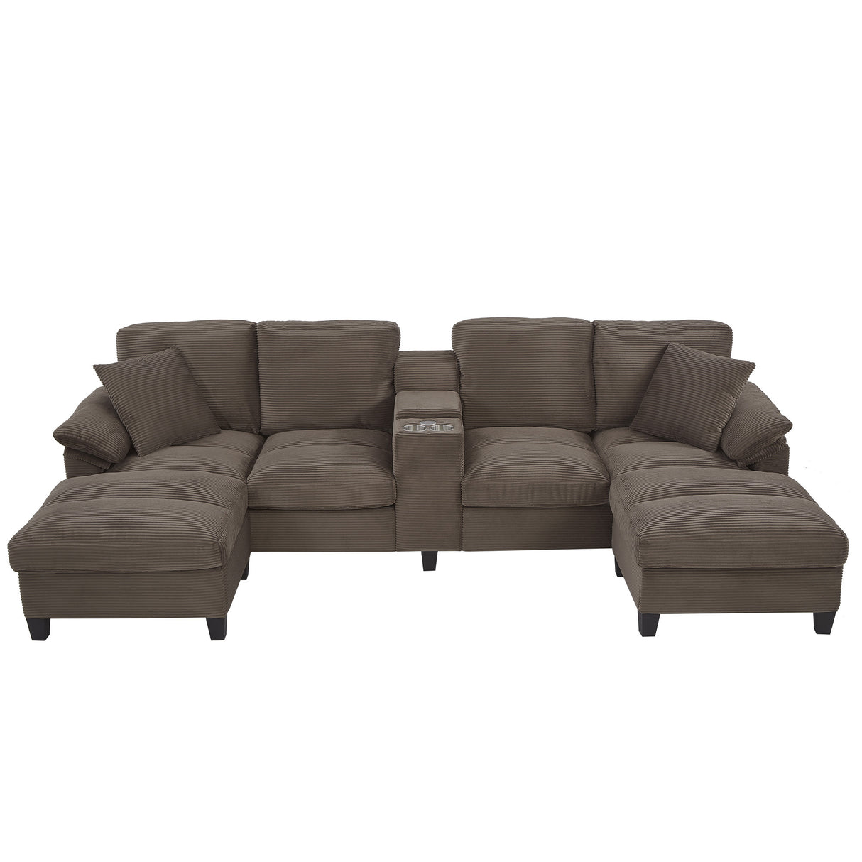 Modern U-shaped Sectional Sofa with Storage Ottomans, Corduroy Upholstered, Brown, 116.9' Long
