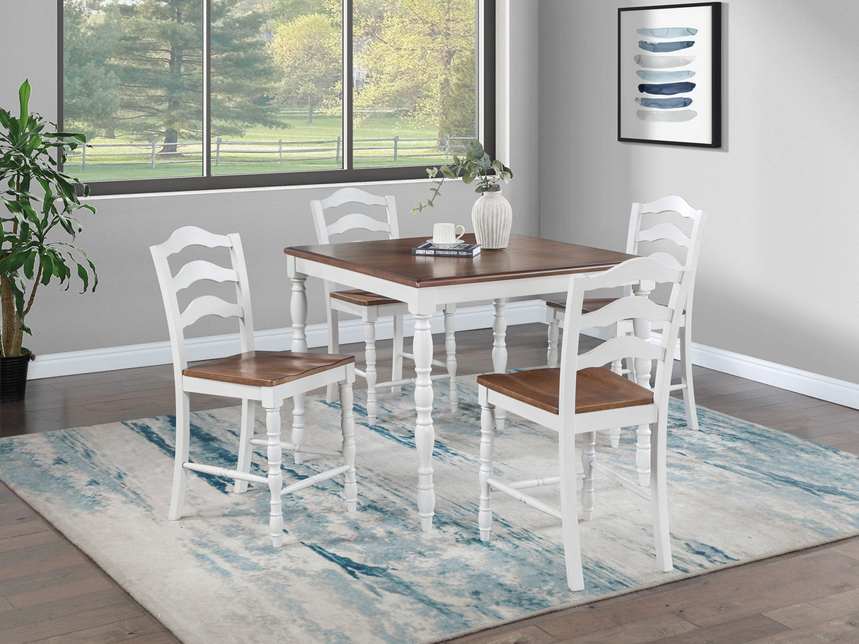 White 5-Pc Counter Height Dining Set Dining Table 4 x Chairs Natural wood Grain Look Table Top Classic Dining Room - sold by Home Elegance USA