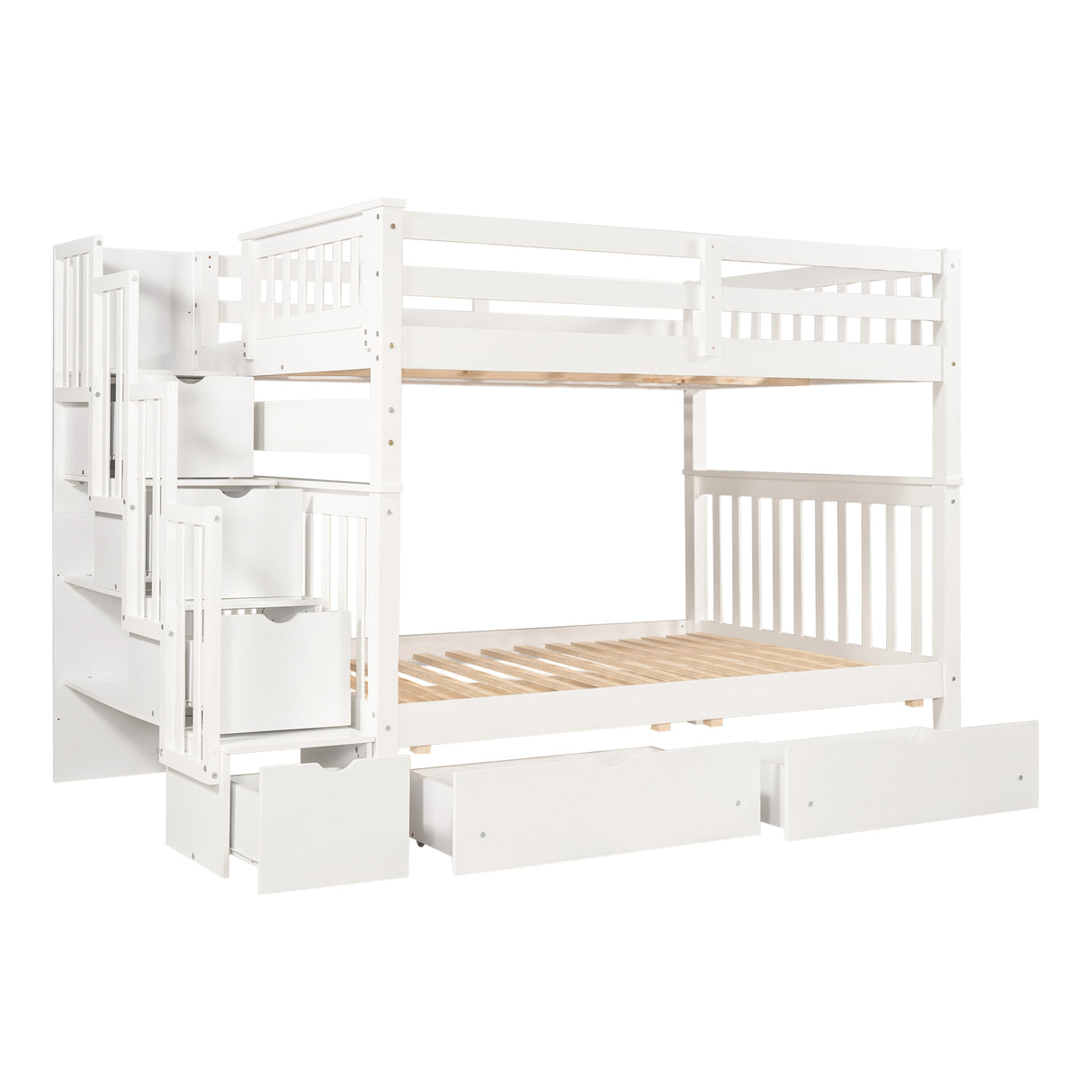 Full Over Full Bunk Bed with Shelves and 6 Storage Drawers, White(Old SKU:LT000046AAK) - sold by Home Elegance USA