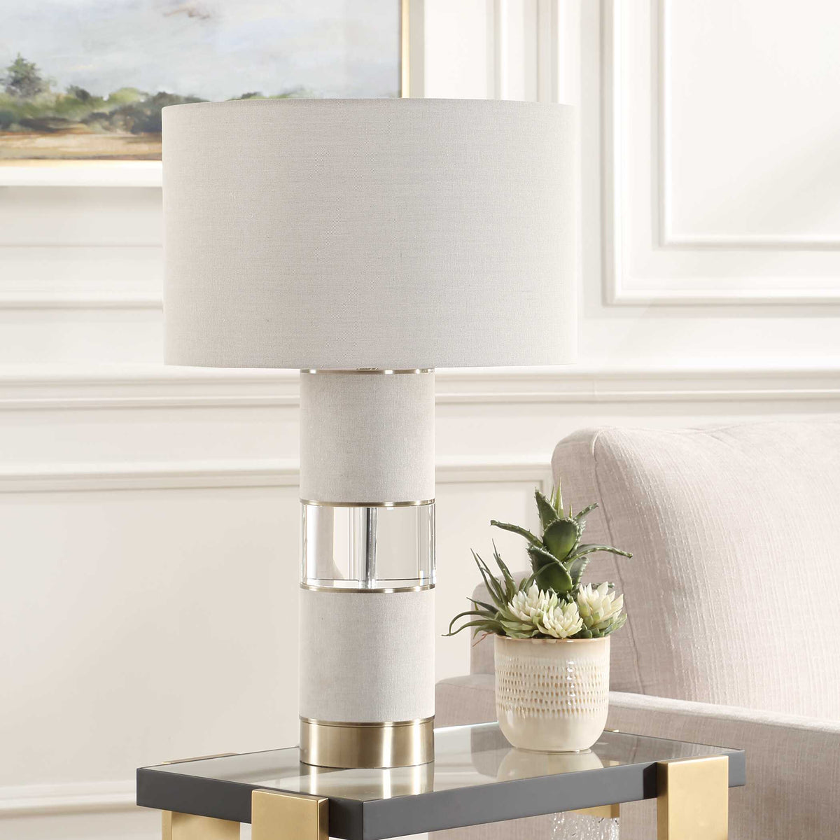 Maliyah Linen Table Lamp - White by Uttermost - View 3
