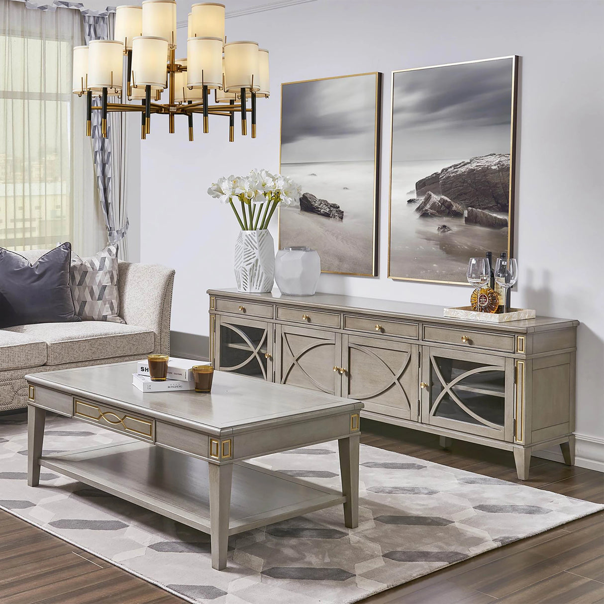 Dauphin 71' TV Stand Storage Display Console Table, Grey Cashmere Wood - sold by Home Elegance USA