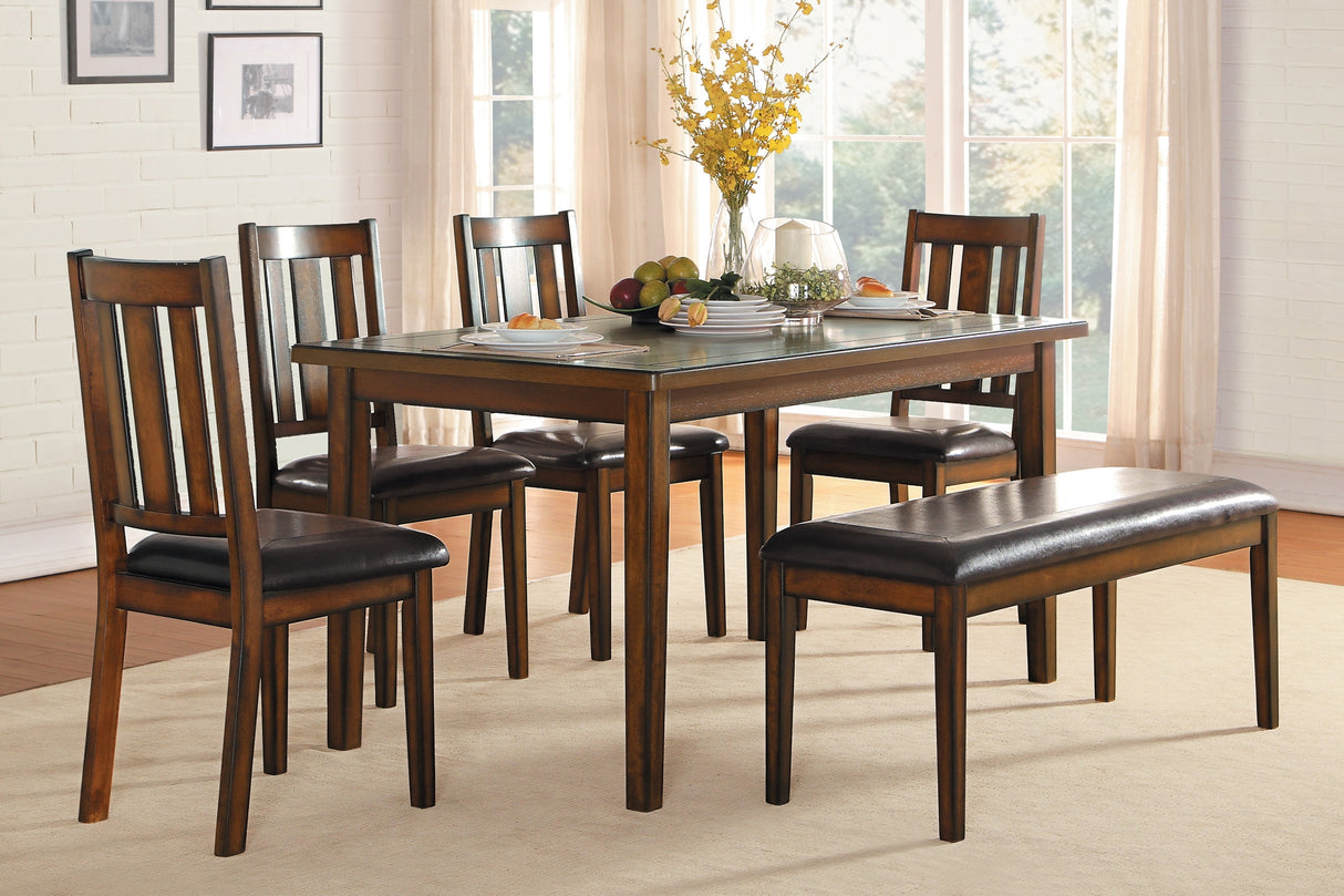 Espresso Finish 6pc Dining Set Tabe Bench and 4 Chairs Set Black Faux Leather Upholstered Seat Dining Kitchen Set Wooden Furniture - sold by Home Elegance USA